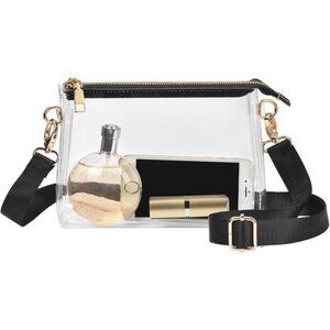 NEW Black/Clear Stylish Fashion Clear Stadium Approved Crossbody Purse Bag